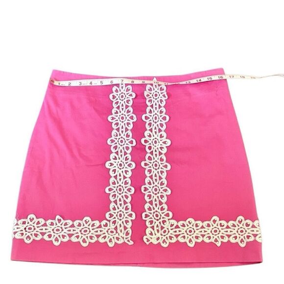 Lily Pulitzer Chic Pink Mini Mara Skirt White Lace Embroidered Womens Size 8 - Picture 5 of 9